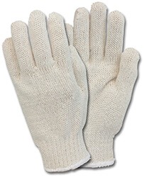 Cotton/polyester and 100 percent cotton string-knit gloves.